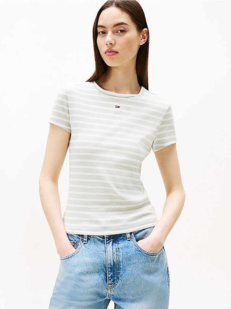 Kadın TJW Slim Essential T-shirt Yeşil DW0DW173830CD