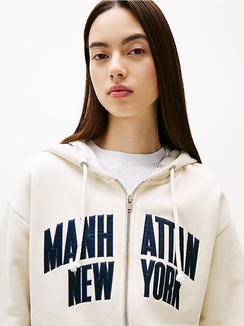 Kadın TJCW Varsity Zip Sweatshirt Ekru DW0DW21129ACH