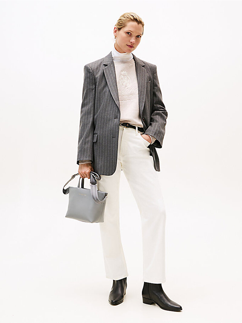 Kadın TH Logotape Mini Tote Çanta Gri AW0AW17694PRY