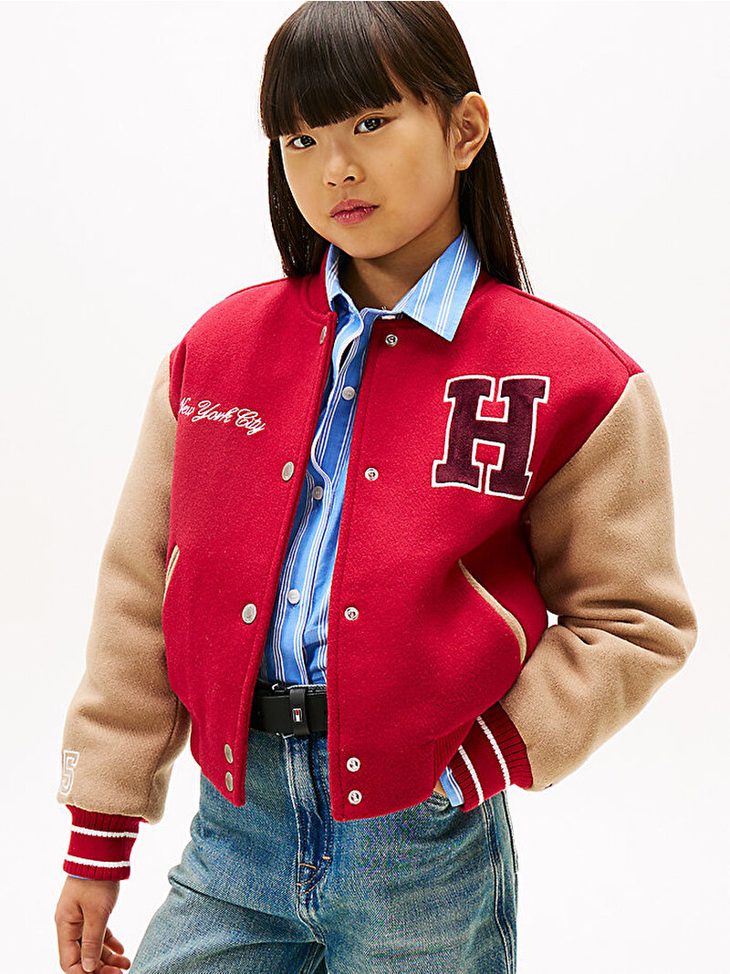 Kız Çocuk Letterman Varsity Bomber Ceket Kırmızı KG0KG08859XJP