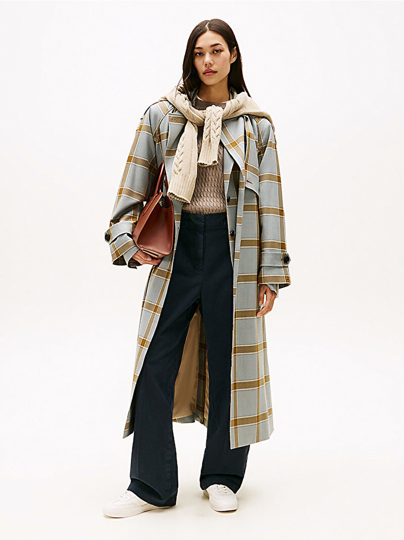 Kadın Light Wool Check Trençkot Çok renkli WW0WW468690LH