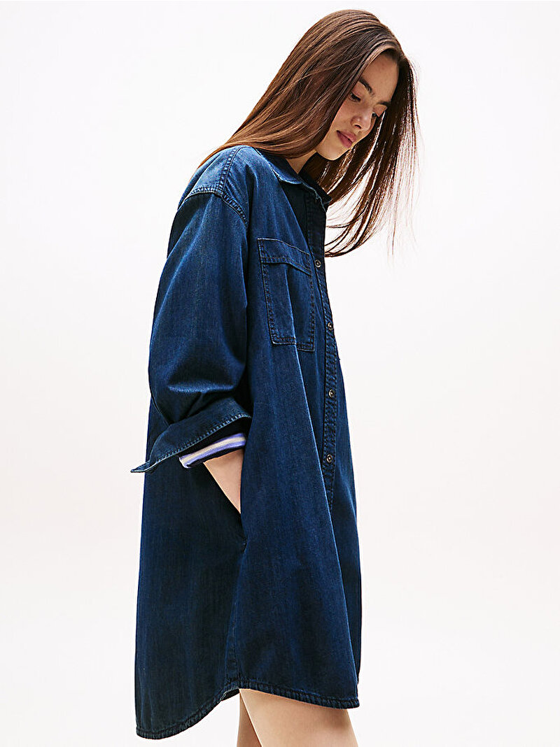 Kadın Relaxed Denim Gömlek Elbise Lacivert DW0DW216501BK
