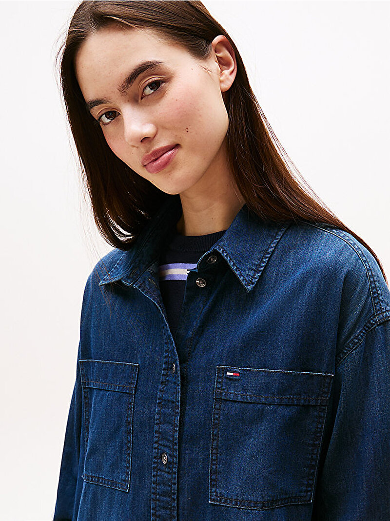 Kadın Relaxed Denim Gömlek Elbise Lacivert DW0DW216501BK