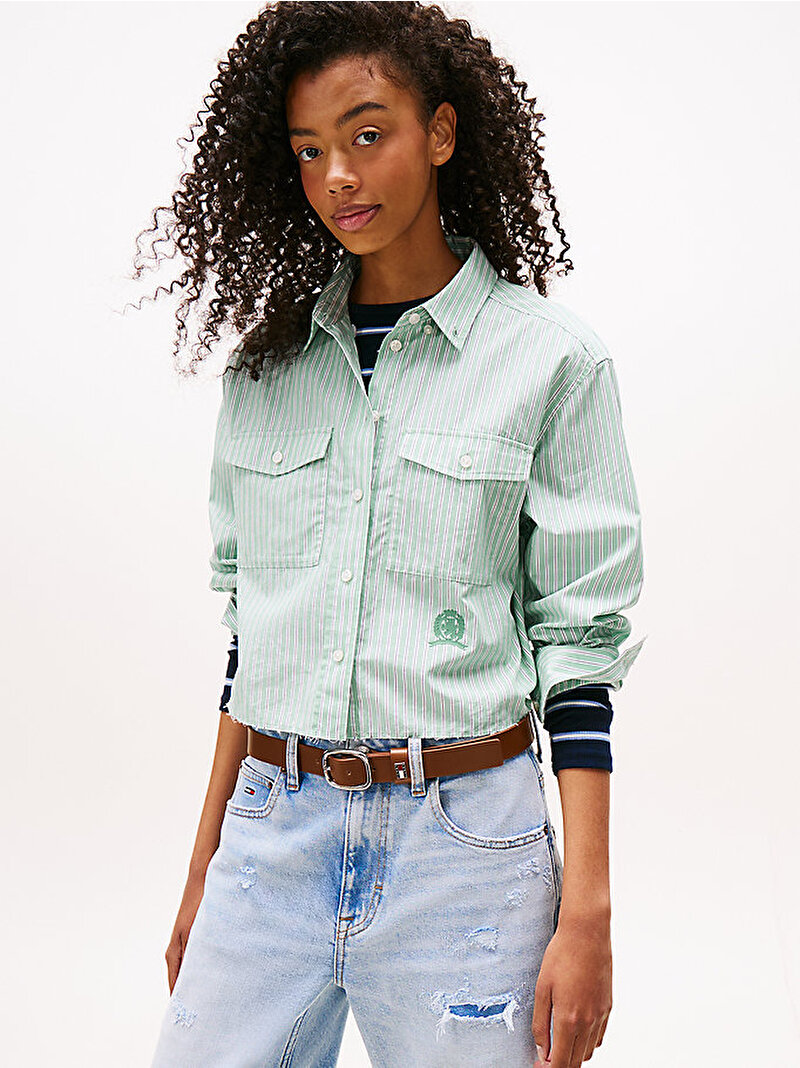 Kadın TJW Crop Relax Crest Gömlek Yeşil DW0DW21453MAS