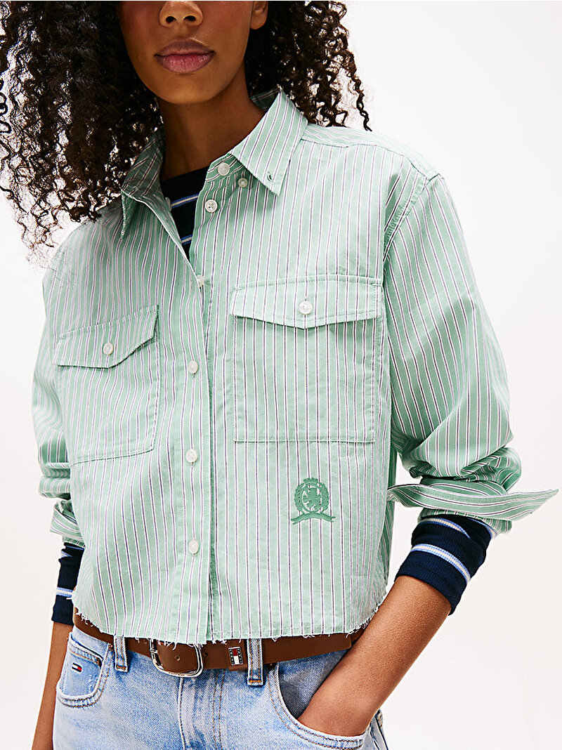 Kadın TJW Crop Relax Crest Gömlek Yeşil DW0DW21453MAS