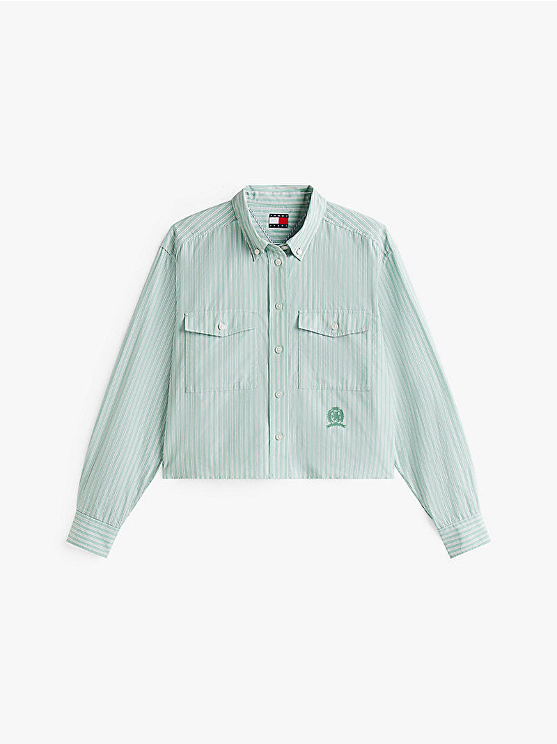 Kadın TJW Crop Relax Crest Gömlek Yeşil DW0DW21453MAS