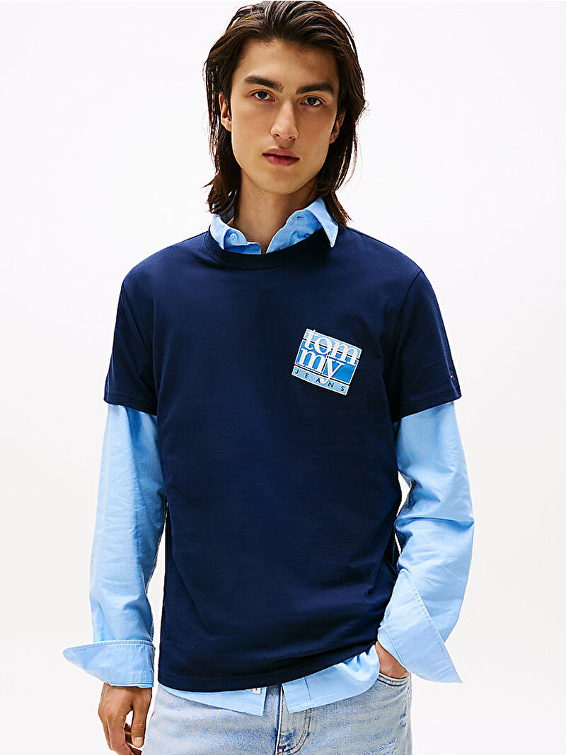 Erkek TJM Regular Flag Dna T-shirt Lacivert DM0DM22127C1G