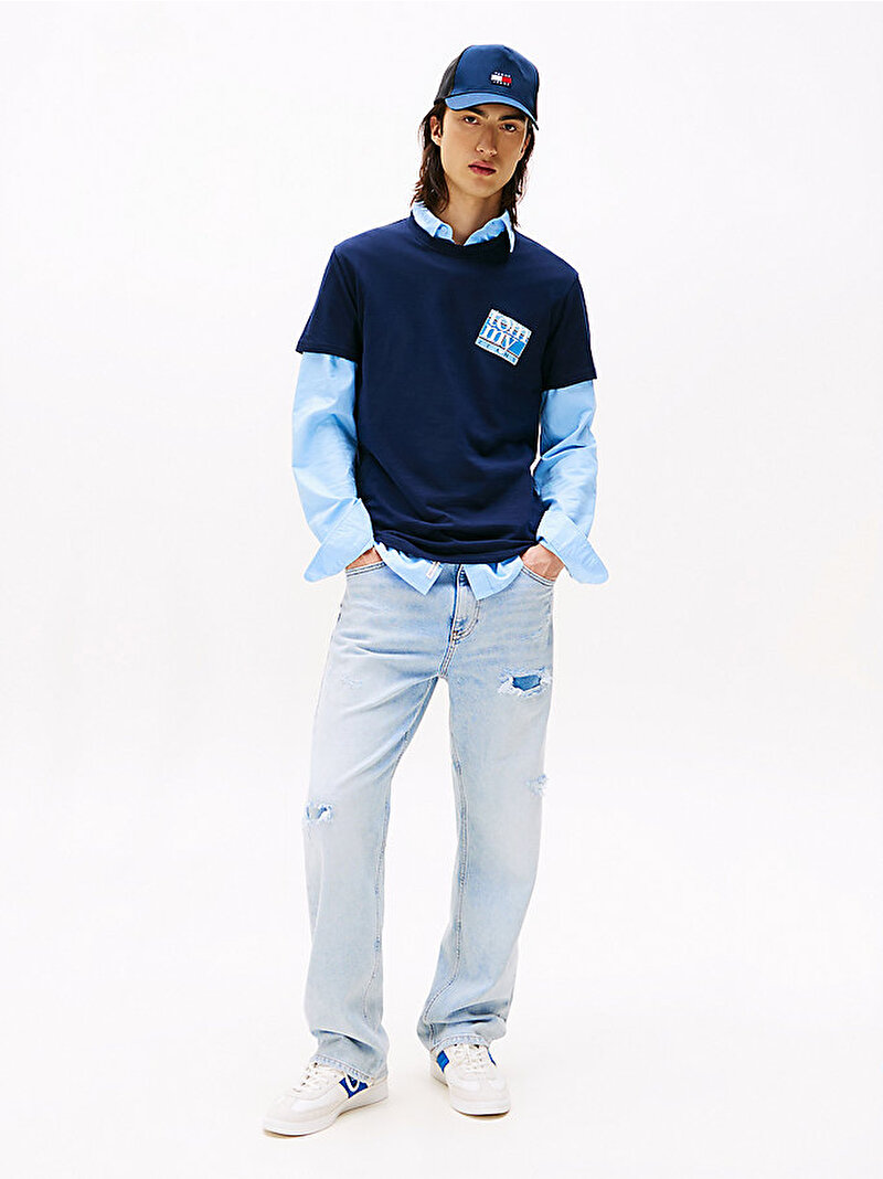 Erkek TJM Regular Flag Dna T-shirt Lacivert DM0DM22127C1G