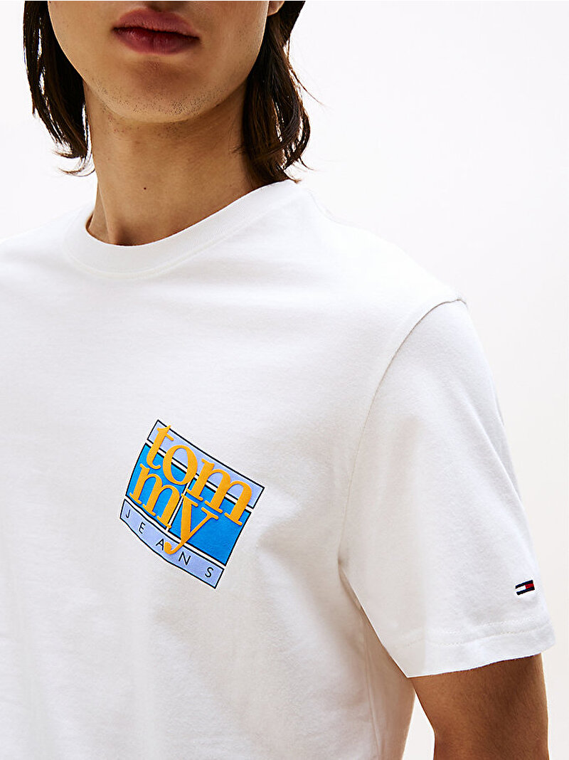 Erkek TJM Regular Flag Dna T-shirt Ekru DM0DM22127YBL