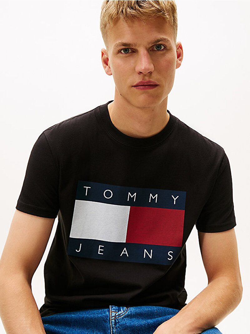 Erkek TJM Regular Big Flag T-shirt Siyah DM0DM22645BDS