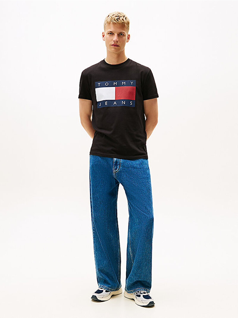 Erkek TJM Regular Big Flag T-shirt Siyah DM0DM22645BDS