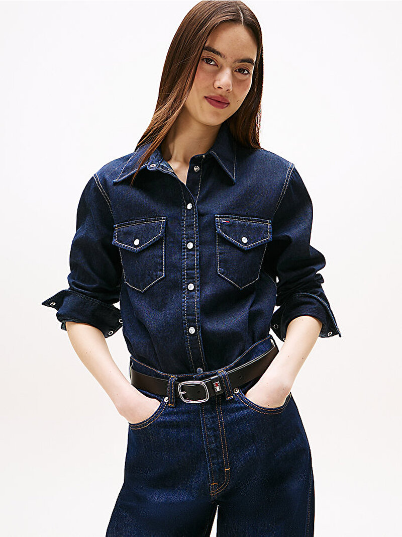 Kadın Regular Fit Gömlek Lacivert DW0DW216531BK