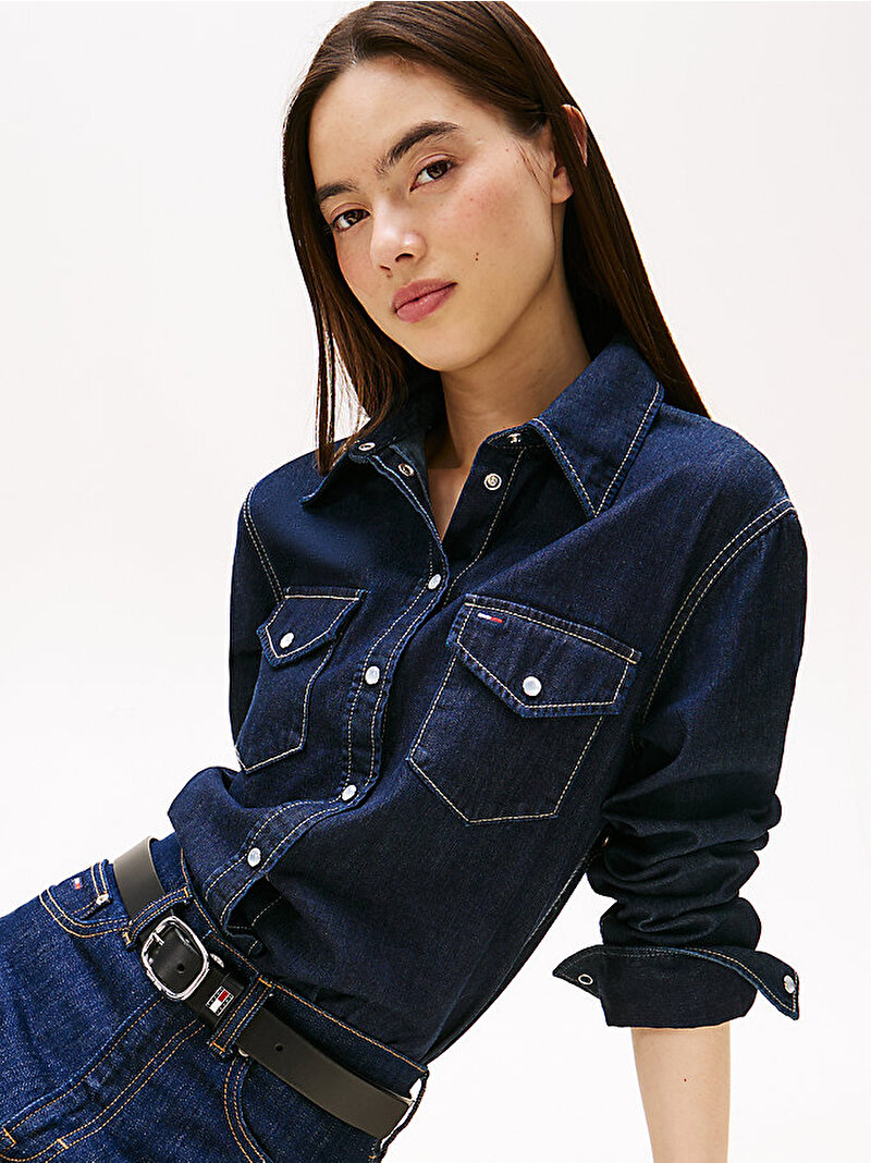 Kadın Regular Fit Gömlek Lacivert DW0DW216531BK