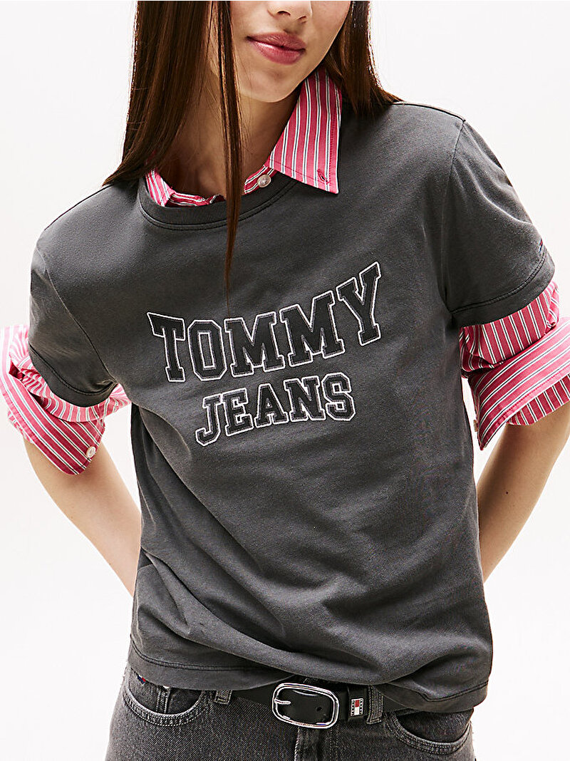 Kadın TJW Regular Varsity T-shirt Gri DW0DW21966BDS