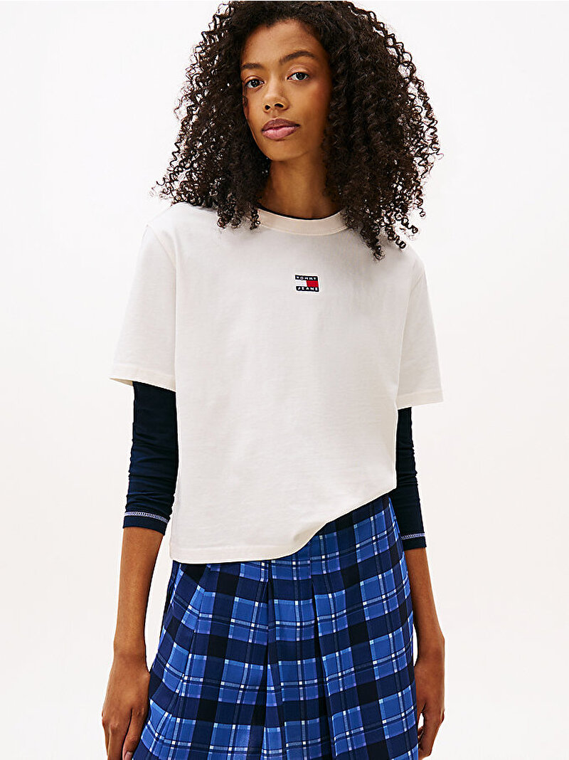 Kadın TJW Boxy Badge T-shirt Beyaz  DW0DW22202YBH