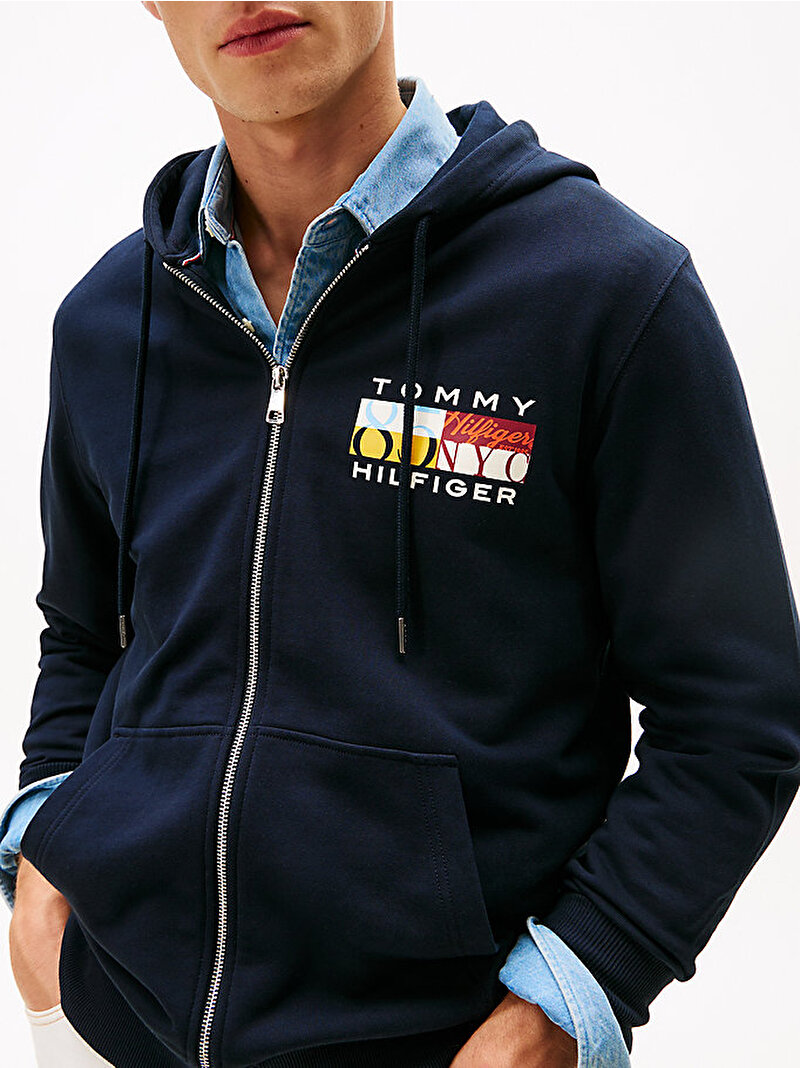 Erkek TH Colour Flag Zip Sweatshirt Lacivert MW0MW40043DW5