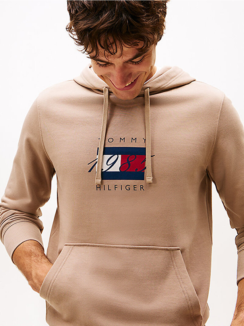 Erkek Linear Flag Graphic Sweatshirt Bej  MW0MW41332AFE