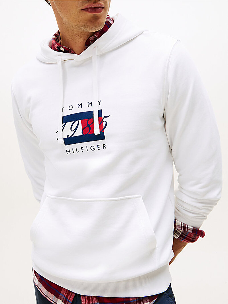 Erkek Linear Flag Graphic Sweatshirt Beyaz  MW0MW41332YBR