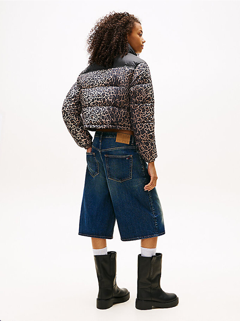 Kadın TJW Cropped Leopard Puffer Mont Kahverengi DW0DW219670HD