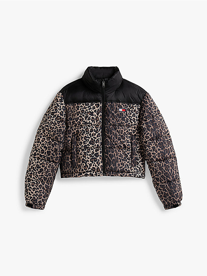 Kadın TJW Cropped Leopard Puffer Mont Kahverengi DW0DW219670HD