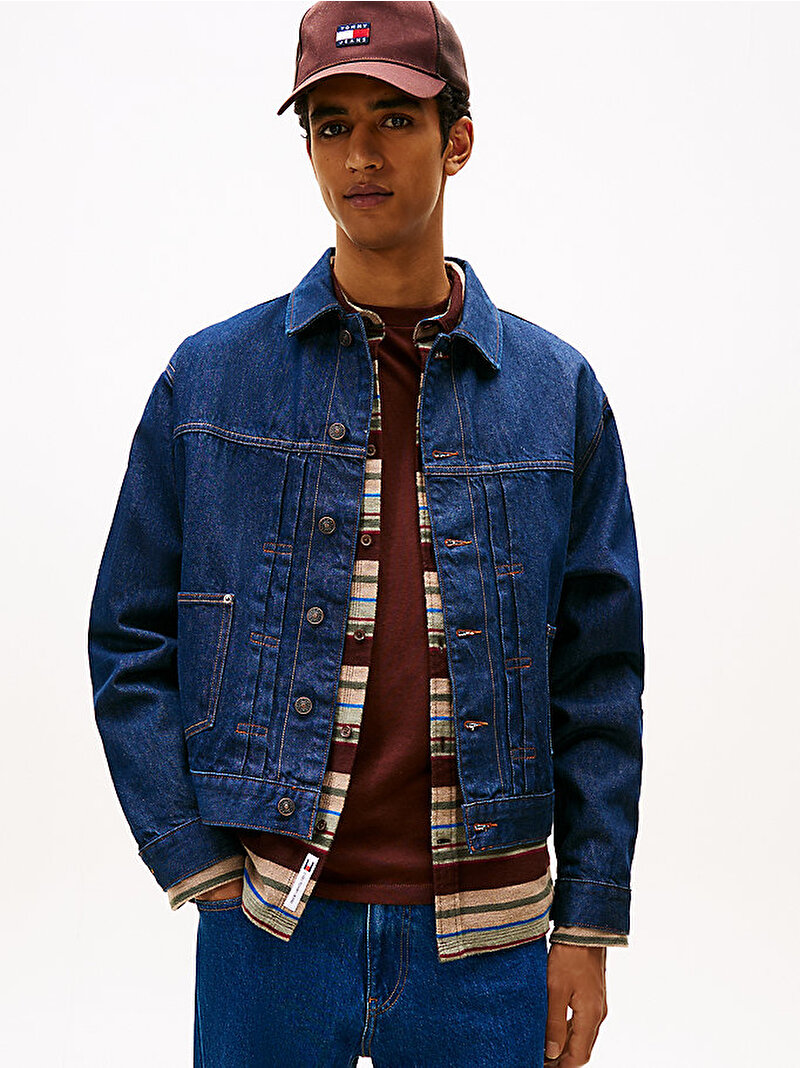 Erkek Pleated Trucker Denim Ceket Lacivert DM0DM221411BK