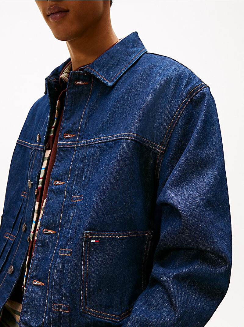Erkek Pleated Trucker Denim Ceket Lacivert DM0DM221411BK