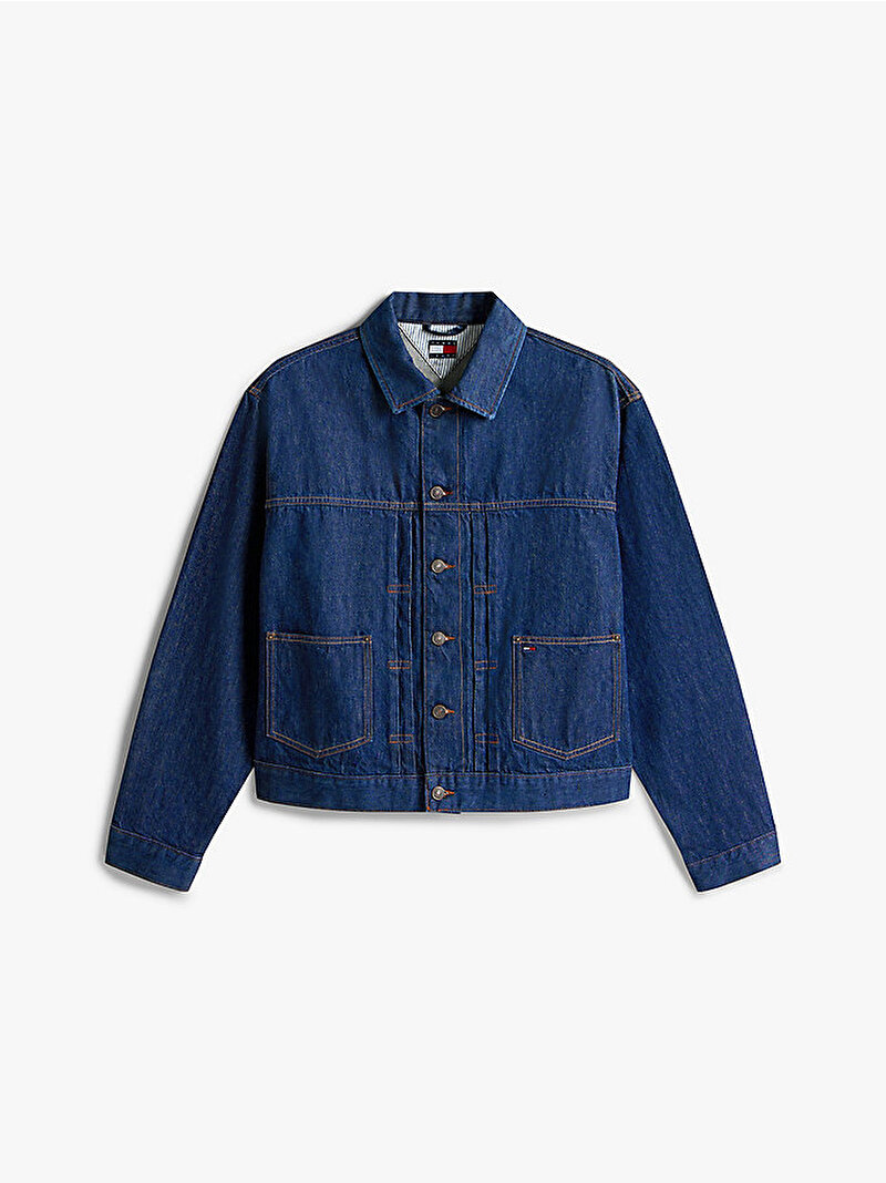 Erkek Pleated Trucker Denim Ceket Lacivert DM0DM221411BK