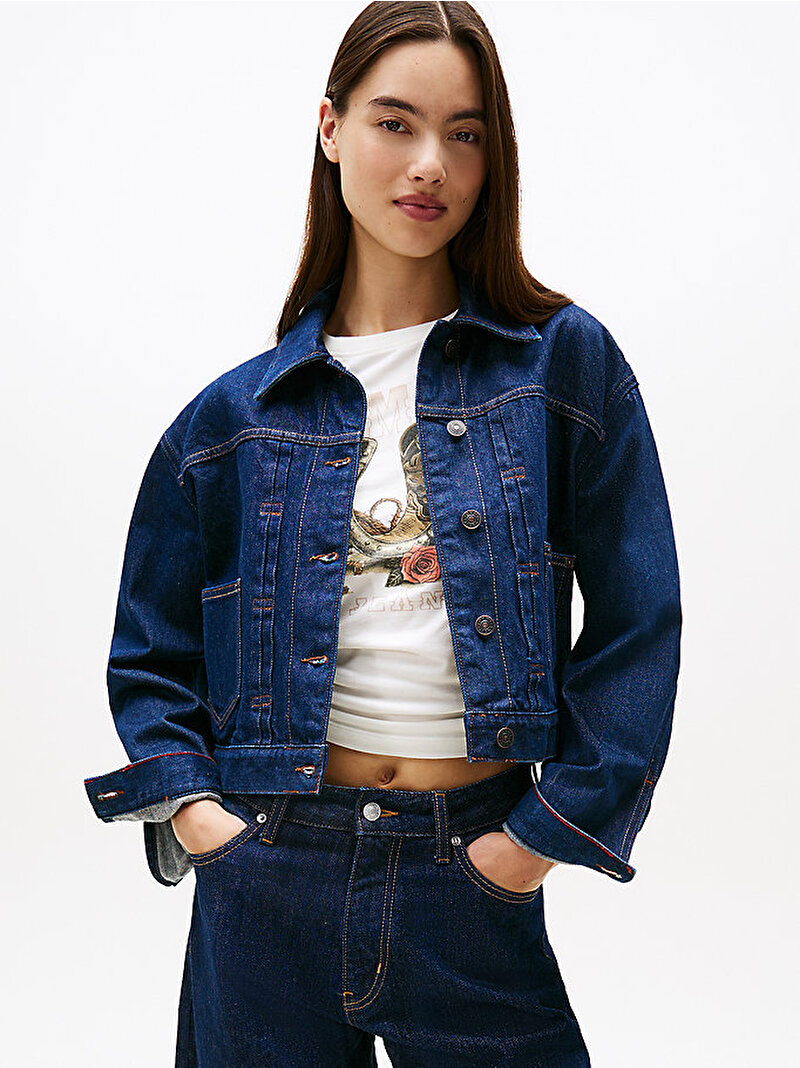 Kadın Pleated Trucker Denim Ceket Lacivert DW0DW217341BK