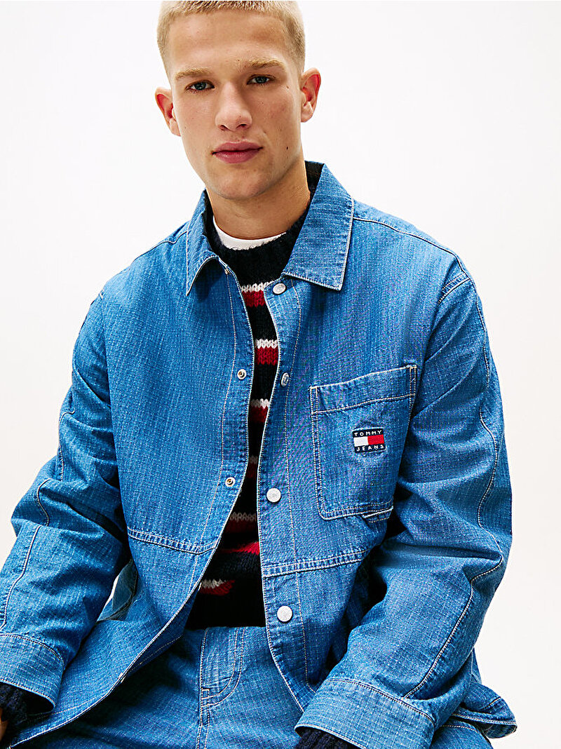 Erkek TJM Indigo Overshirt Ceket Mavi  DM0DM221361A5