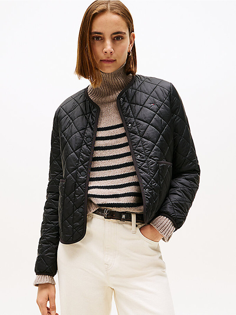 Kadın Padded Quilted Puffer Mont Siyah WW0WW47290BDS