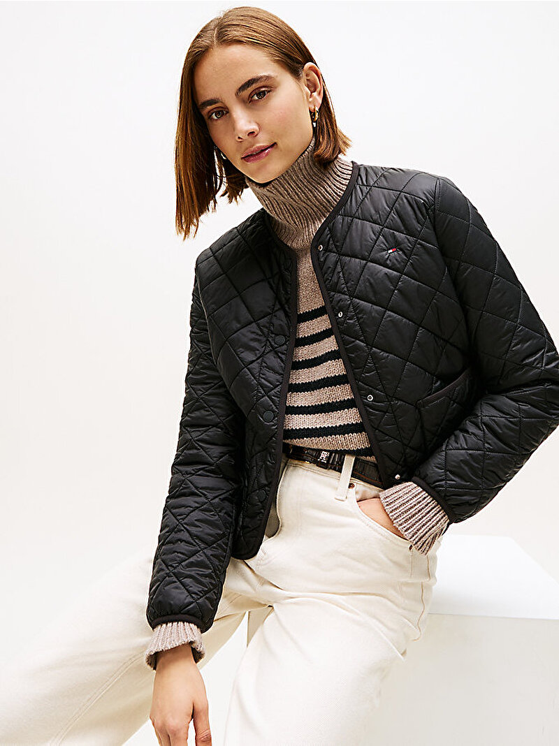 Kadın Padded Quilted Puffer Mont Siyah WW0WW47290BDS