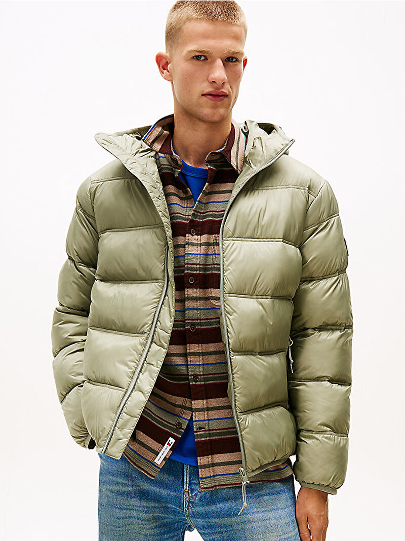Erkek TJM Hooded Logo Puffer Mont Yeşil DM0DM22044M1L