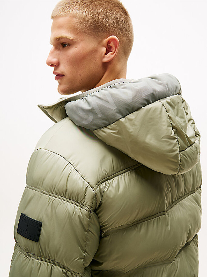 Erkek TJM Hooded Logo Puffer Mont Yeşil DM0DM22044M1L
