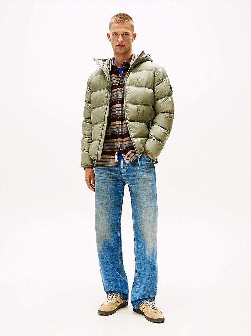 Erkek TJM Hooded Logo Puffer Mont Yeşil DM0DM22044M1L