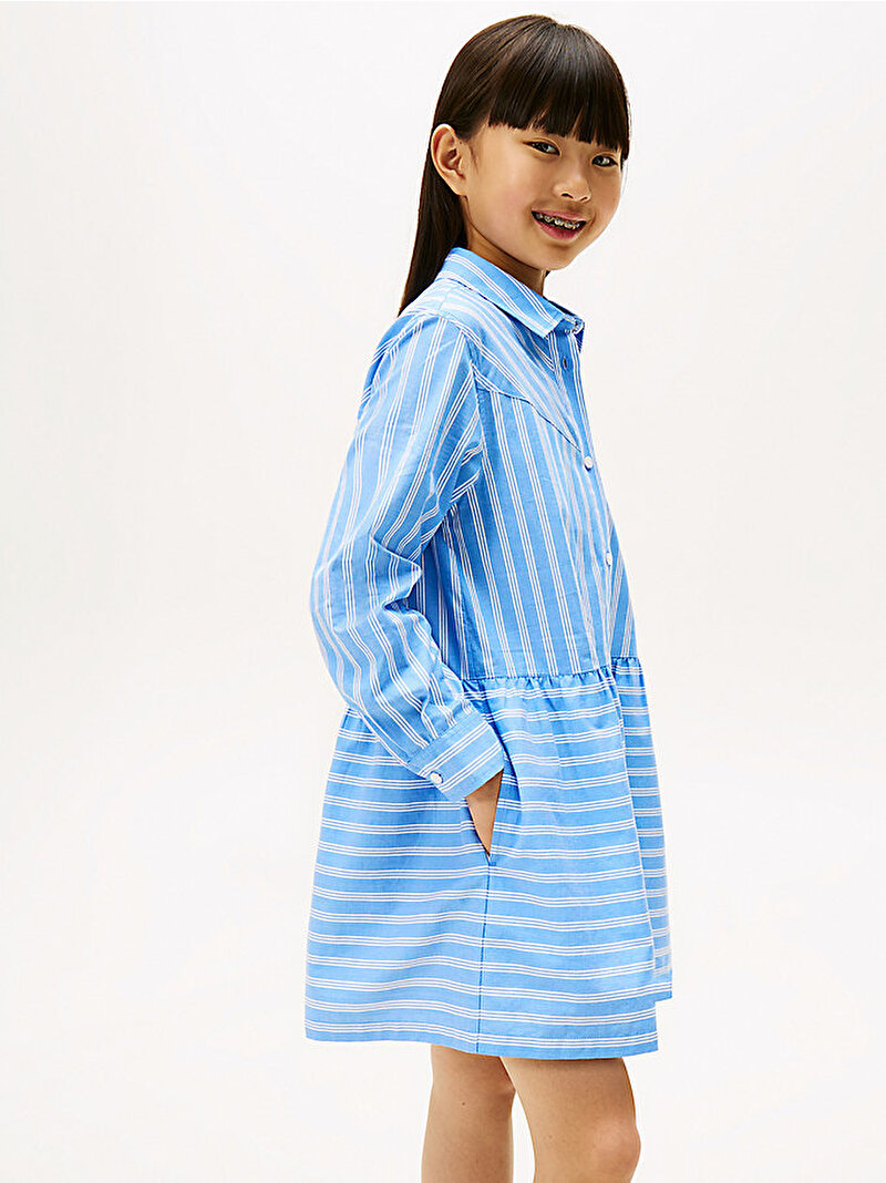 Kız Çocuk Striped Gömlek Elbise Mavi  KG0KG08890C1T