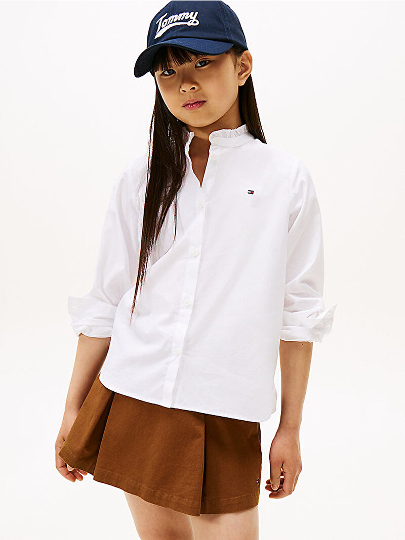 Kız Çocuk Ruffle Collar Bluz Beyaz  KG0KG08230YBS