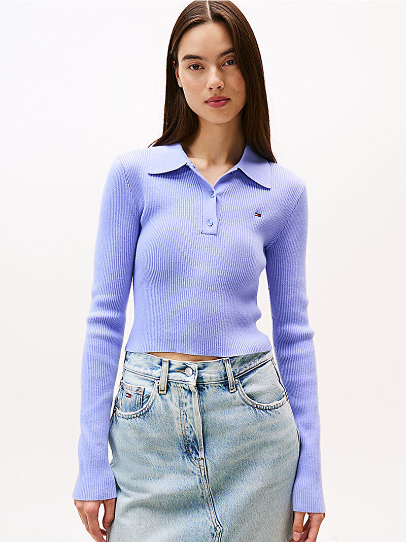 Kadın TJW Essential Polo Yaka Kazak Mor DW0DW21829C5Z