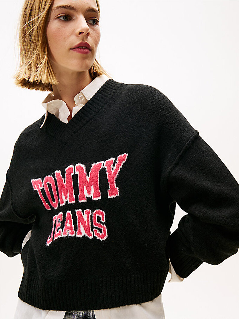 Kadın TJW Varsity Vneck Kazak Siyah DW0DW21711BDS
