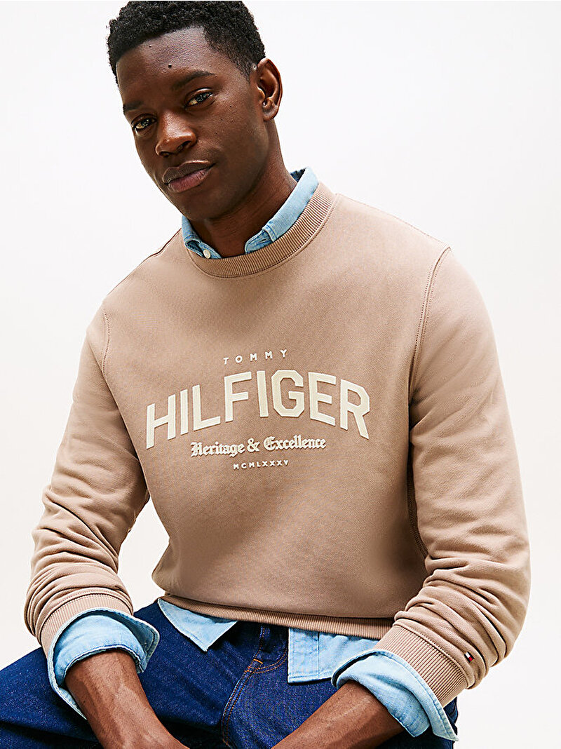 Erkek Hilfiger Arch Crew Sweatshirt Bej  MW0MW40067AFE