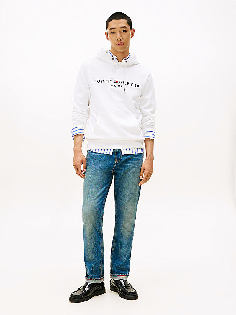 Erkek Tommy Logo Hoodie Beyaz  MW0MW13720YBR