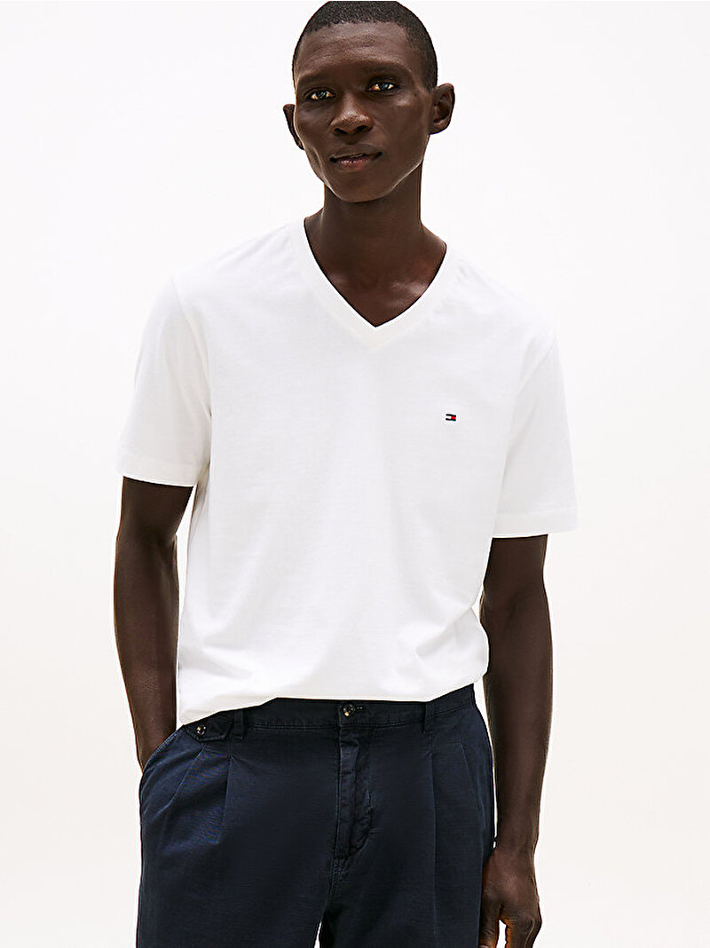 Erkek Essential V-neck T-shirt Beyaz  MW0MW39249YBR