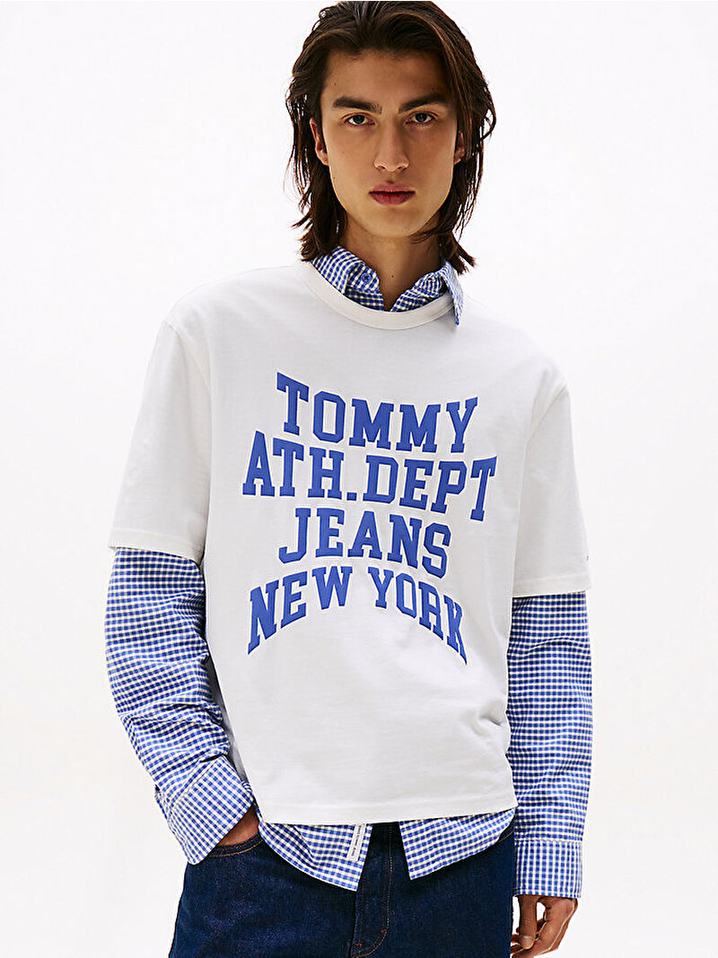 Erkek TJM 90s Varsity T-shirt Ekru DM0DM21988YBL