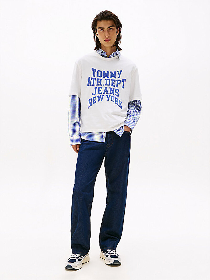Erkek TJM 90s Varsity T-shirt Ekru DM0DM21988YBL