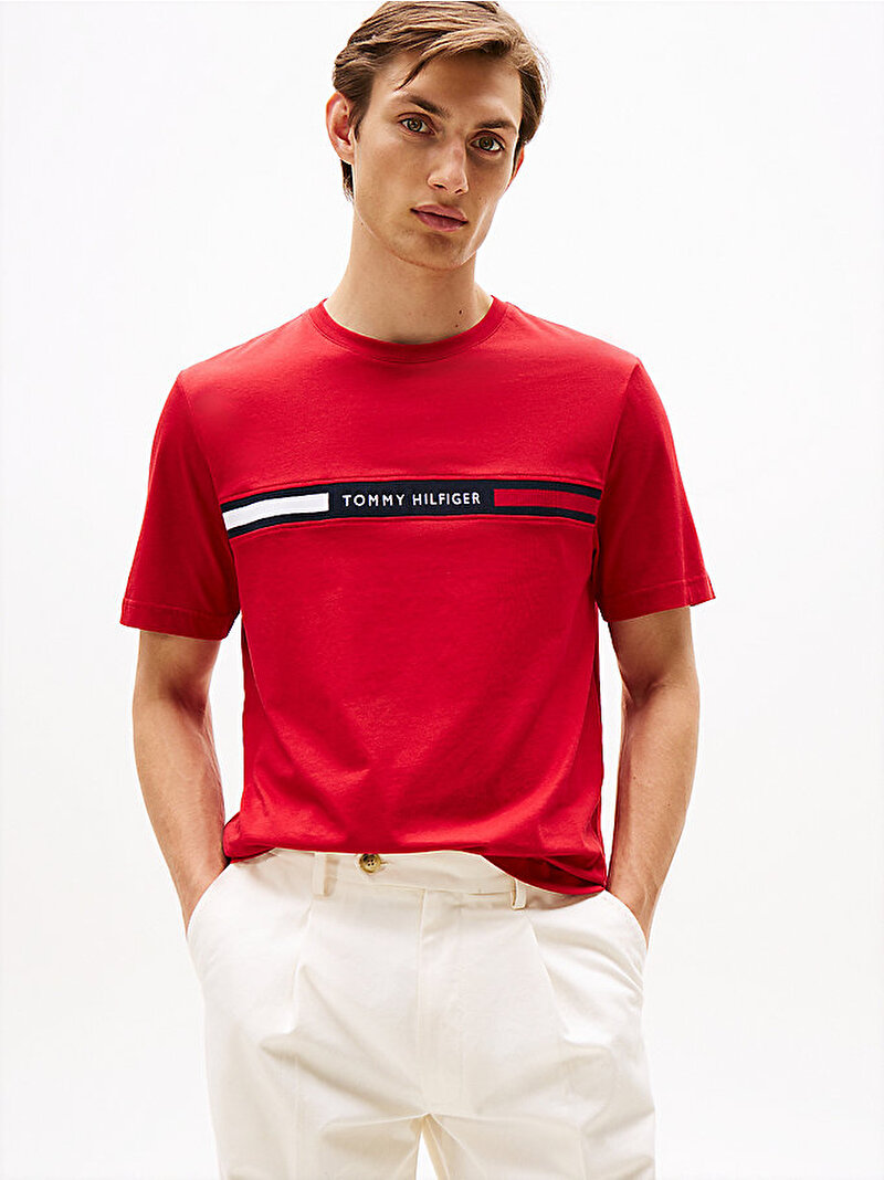 Erkek Hilfiger Chest Inser T-shirt Kırmızı MW0MW36498XLD