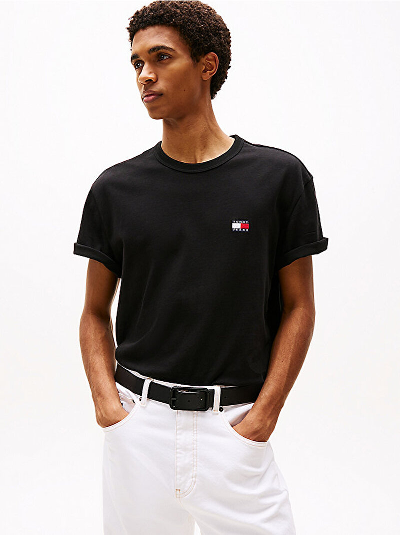Erkek TJM Regular Badge T-shirt Siyah DM0DM20322BDS