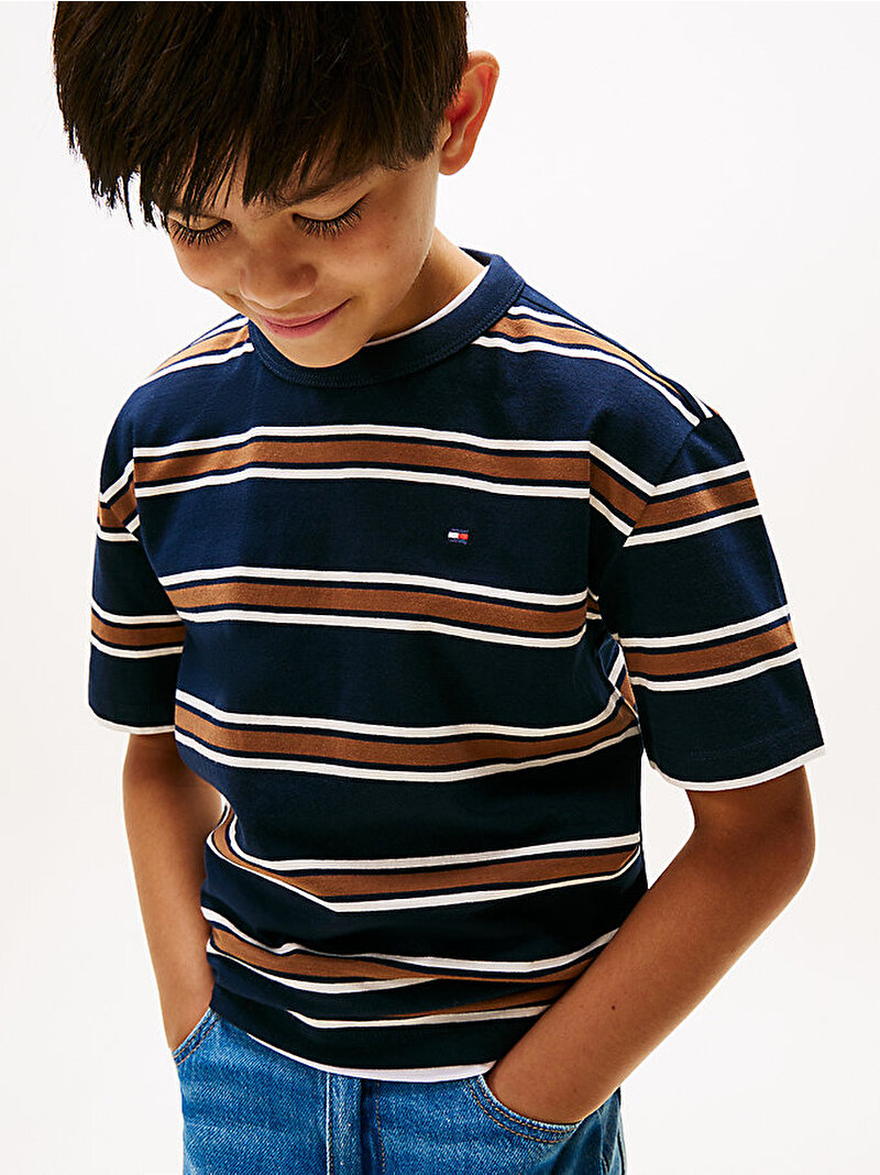 Erkek Çocuk Cotton Stripe T-shirt Lacivert KB0KB099970AP
