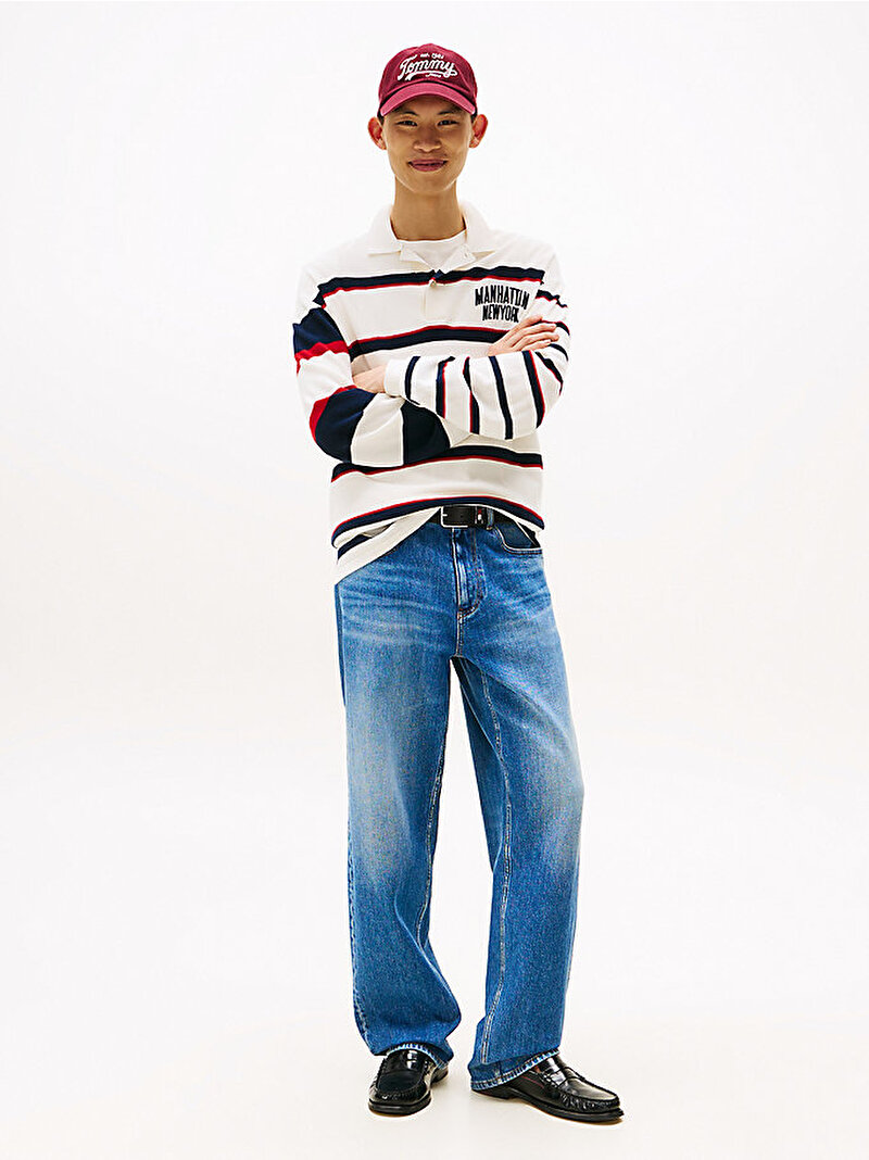 Erkek TJC Regular Knitted Stripe Kazak Beyaz  DM0DM21917YBH