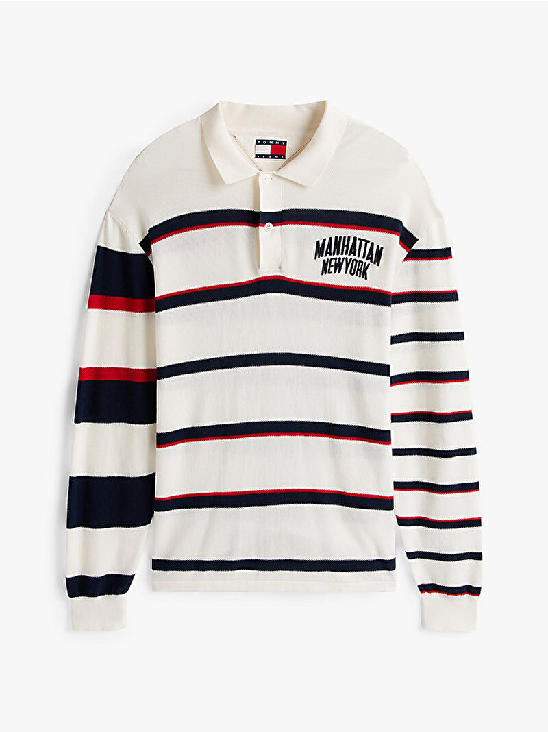 Erkek TJC Regular Knitted Stripe Kazak Beyaz  DM0DM21917YBH