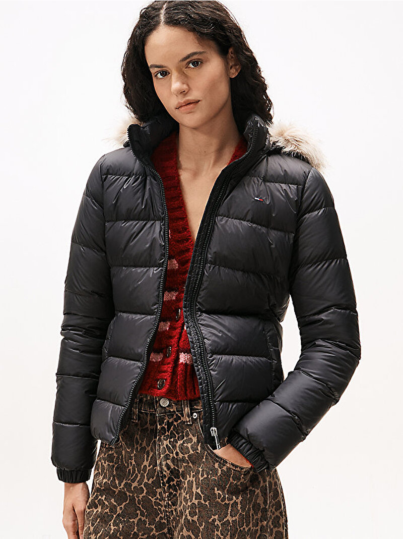 Kadın TJW Basic Hooded Puffer Mont Siyah DW0DW18312BDS