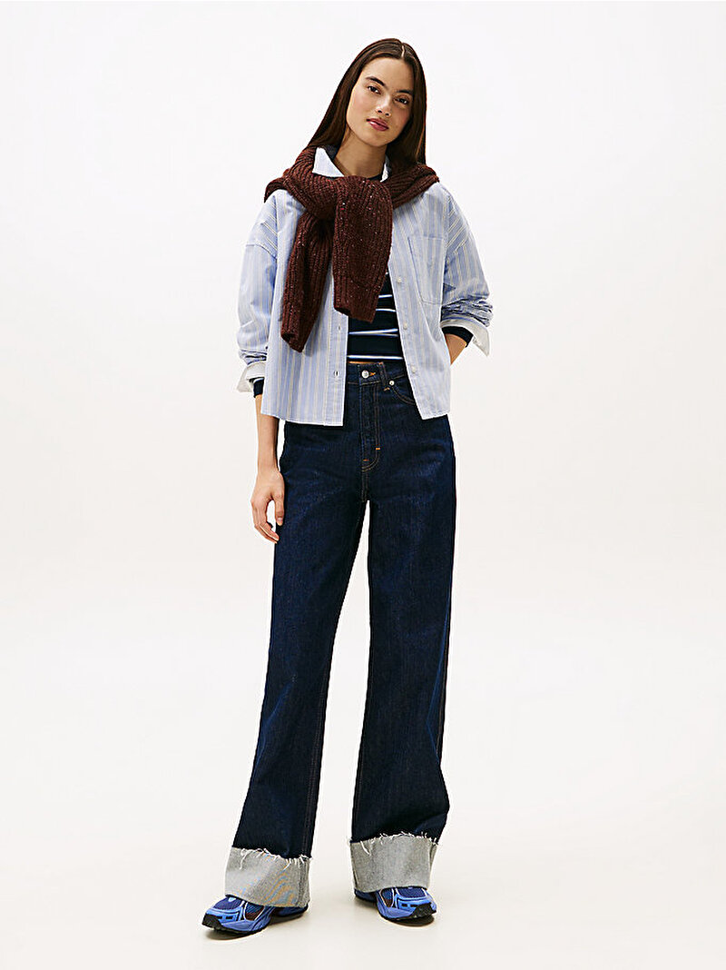Kadın TJW Crop Oxford Gömlek Mavi  DW0DW21455C30